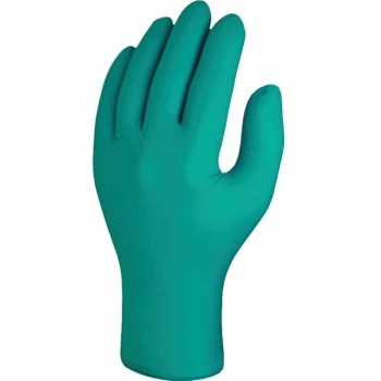 image of Disposable Gloves, Green, Nitrile, Powder Free, Textured Fingertips, Size - Skytec