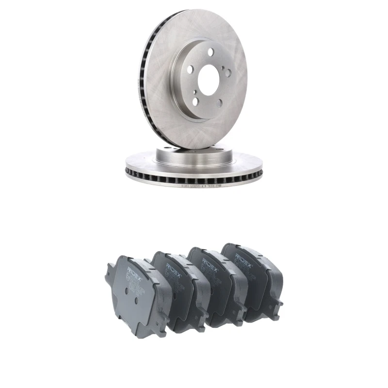 Image of RIDEX 3405B3122 Brake disc and pads set Front Axle, Brake Disc Type: internally vented, excl. wear warning contact Brake Set,disc brakes (3405)