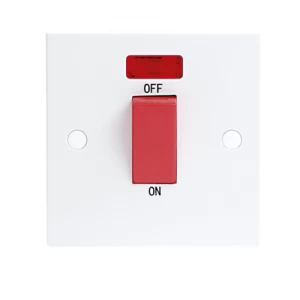 Image of KnightsBridge 45A White 1G Double Pole 230V Electric Cooker Wall Plate Switch With Neon