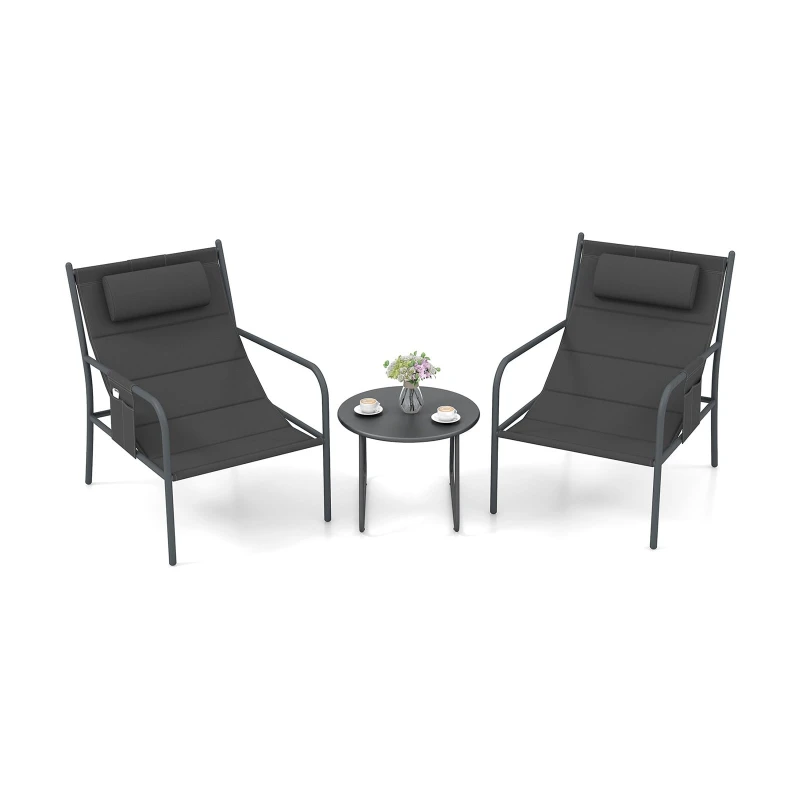 Image of 3 Piece Outdoor Bistro Set with Chair and Coffee Table Set-Grey - Costway TJ Hughes Grey 197867210274