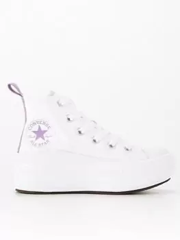 image of Converse Chuck Taylor All Star Move Platform Hi Top Children's Trainers - White/Purple, White/Purple, Size 12 Younger