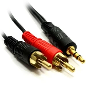 image of 3.5mm (M) Stereo Jack to 2 x RCA Plug (M + M) 2m Black OEM Cable