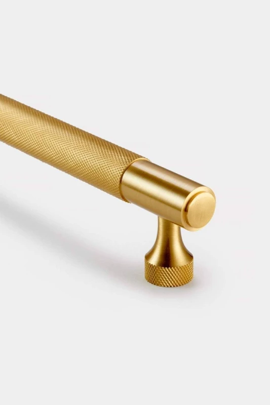 Image of PUSHKA HOME Solid Brass Knurled Bar Handle with Hole Centre 224mm - Gold Gold Unisex