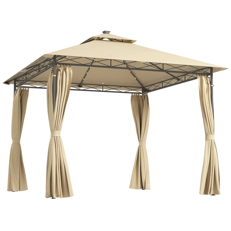 Image of Outsunny Outsunny 3 x 3m Double Roof Outdoor Gazebo with Curtains, Beige Beige