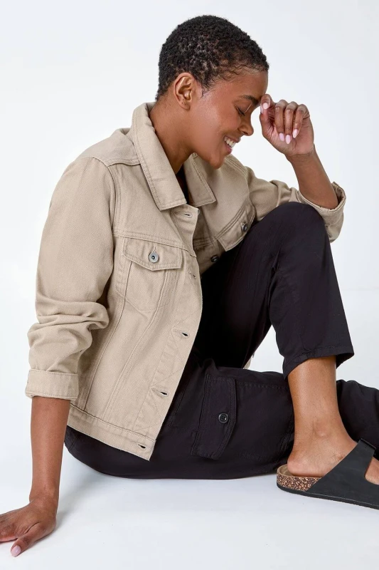 Image of Roman Womens Classic Cotton Denim Jacket in Natural Size: 12 Natural Female 12