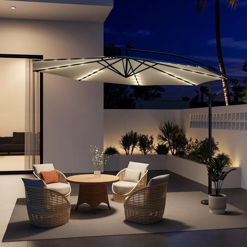 Image of Breeins 32 LED Lighted Parasol with Crank Beige Beige unisex One size