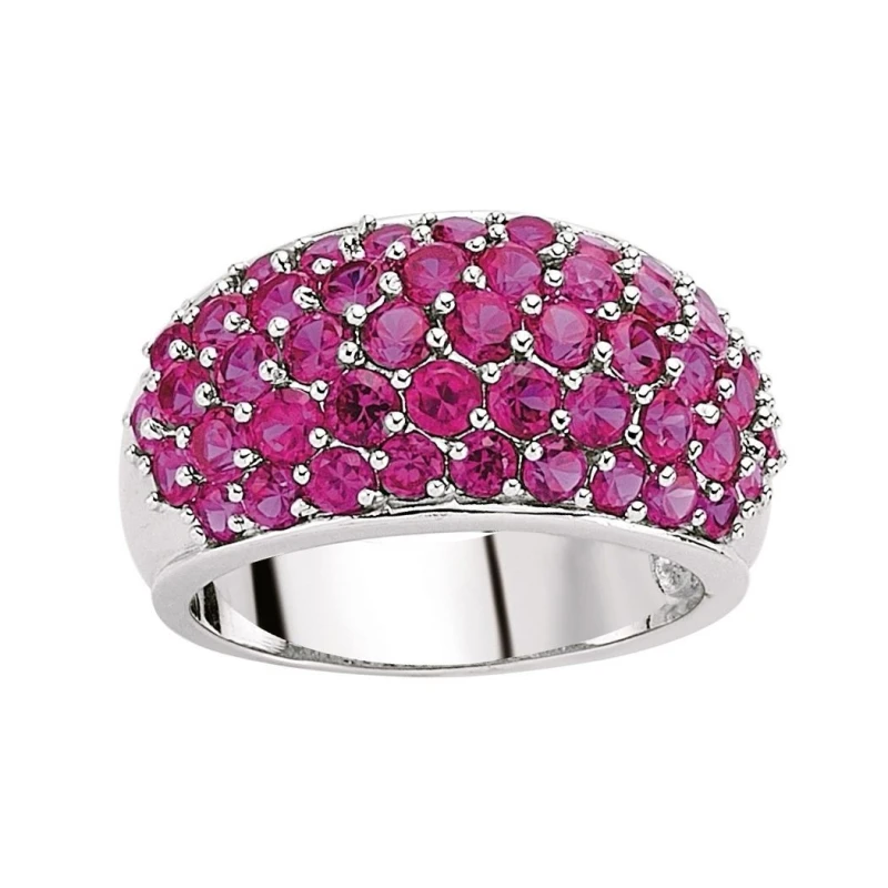 Image of Jewelco London Sterling Silver Ruby-Red CZ Domed Pave Bombay Dress Ring - GVR398RU Silver