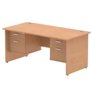 image of Impulse 1600 Rectangle Panel End Leg Desk OAK 2 x 2 Drawer Fixed Ped