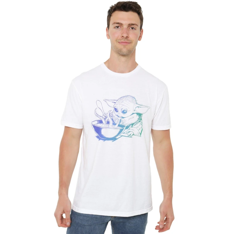 Image of Star Wars Men Star Wars The Mandalorian Baby Yoda Grogu Gradient Mens T-Shirt White Size: Small White S Male 5052777759143