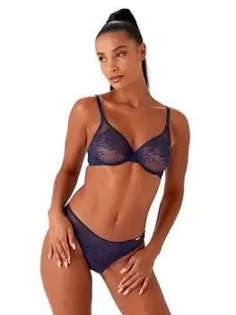 Image of Gossard Glossies Lace Sheer Bra, Dark Blue, Size 32B, Women