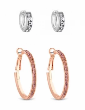 image of Lipsy Silver & Rose Colour Huggie & Hoop Earrings