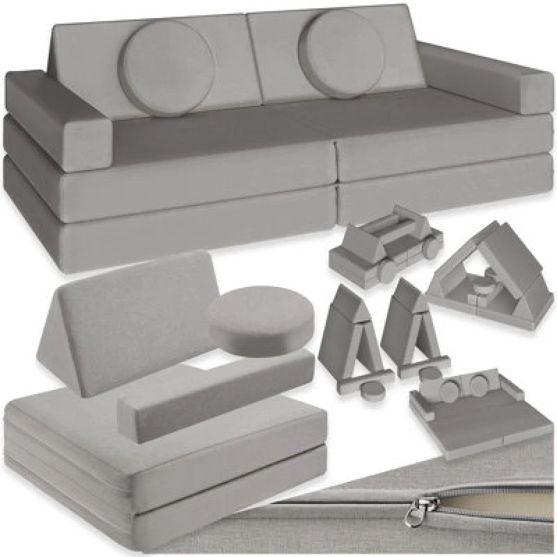 Image of Tectake Kids Sofa Lilly - 8 Piece, Flexible Arrangement Play Sofa, Thick Padding, Removable Covers - 80 Centimetre Grey