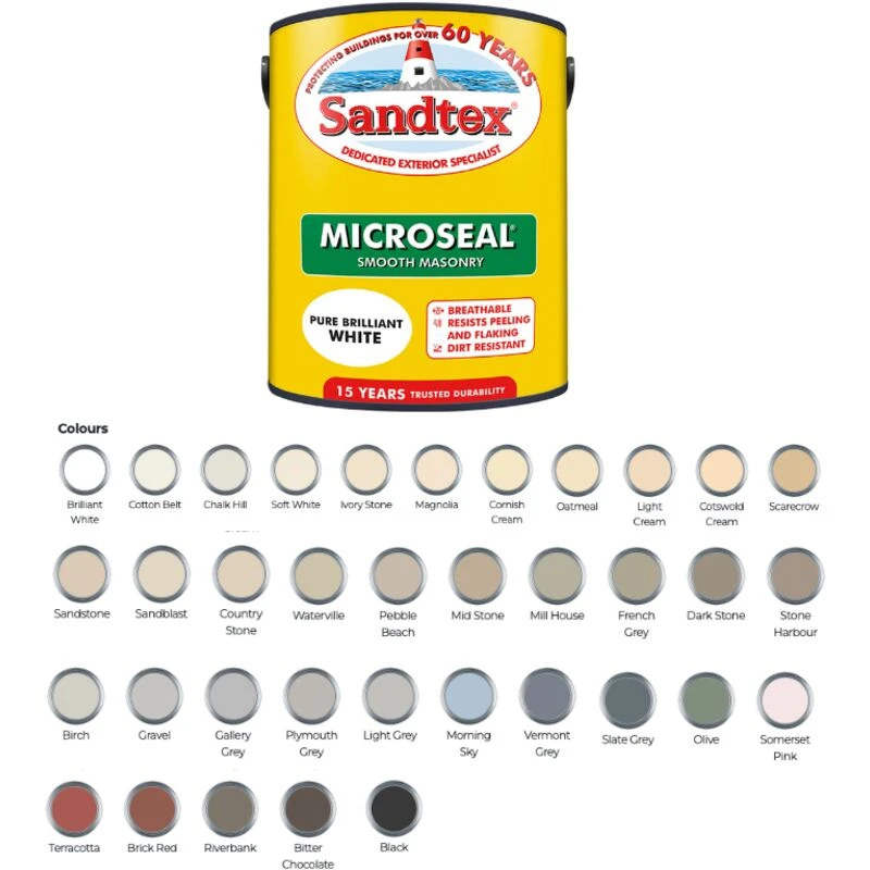 Image of Sandtex Microseal Smooth Masonry Paint - Pure Brilliant White, 1L, White 830349