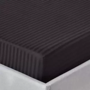 Image of Black Egyptian Cotton Satin Stripe Fitted Sheet 330 Thread Count, Double - Black - Black - Homescapes