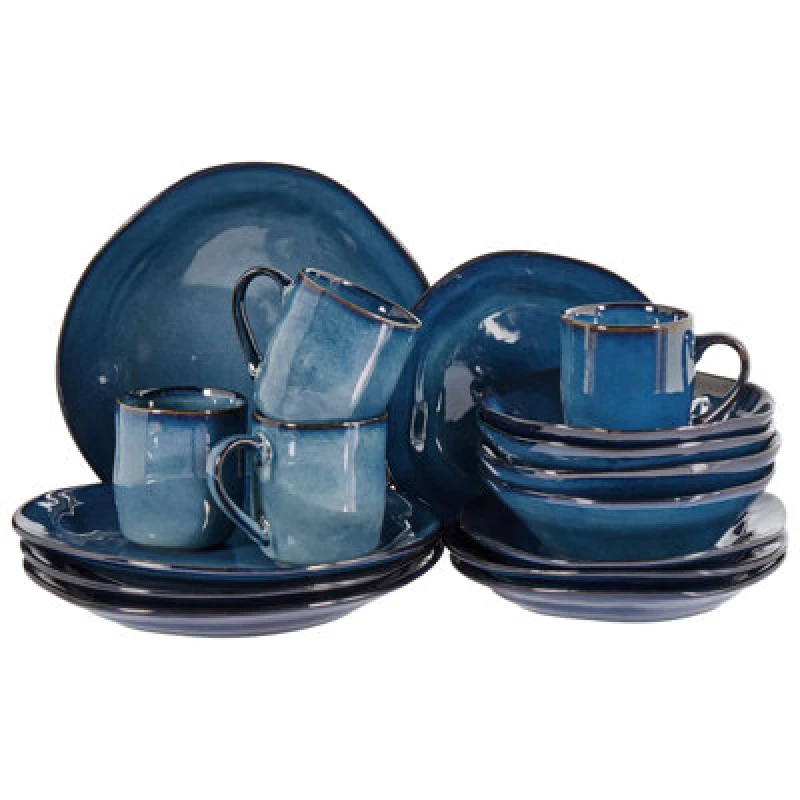 Image of Beliani Set Of 16 Dinnerware Hawthorn Stoneware Blue