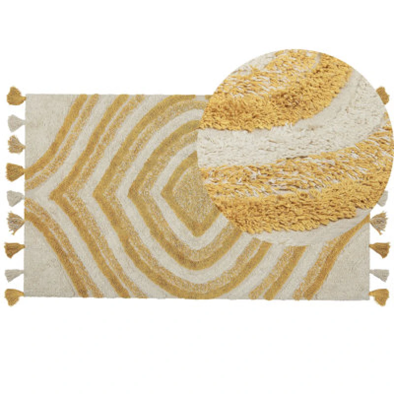 Image of Beliani Rug Bingol Yellow 80 X 150 Cm Cotton