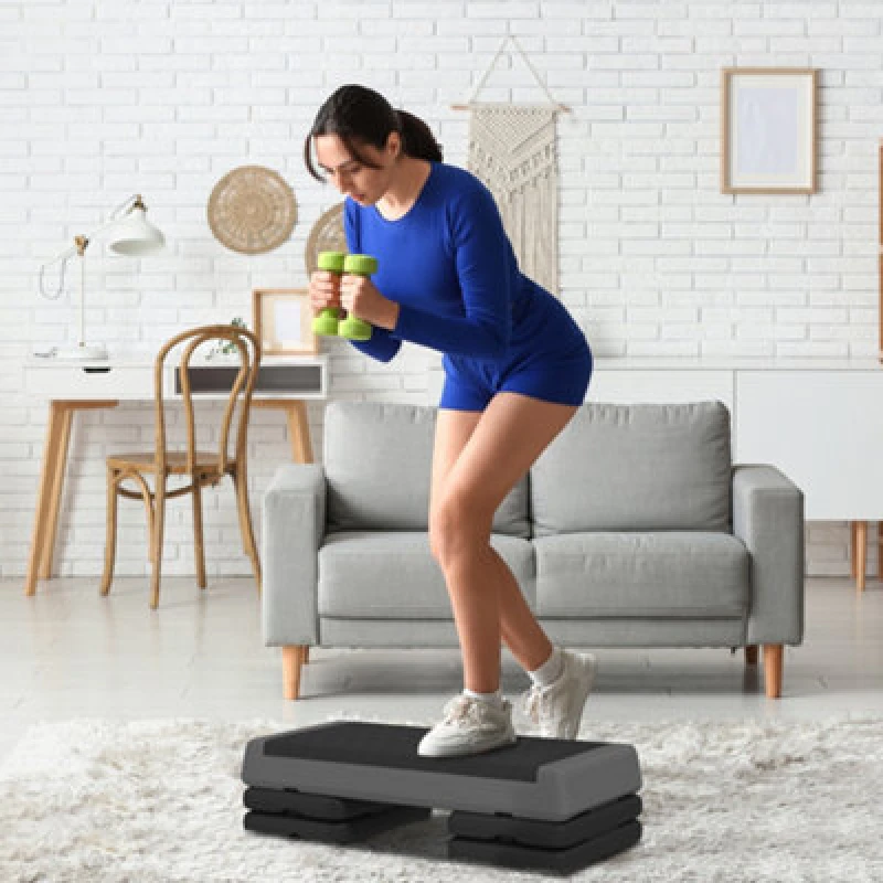 Image of SPORTNOW Aerobic Step, 10.5/15.5/20.5cm Exercise Stepper for Home Grey