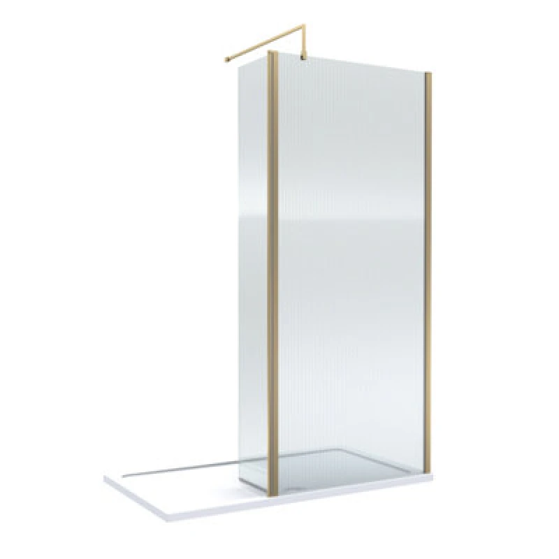 Image of Balterley 8mm Fluted Wetroom Screen, Return Brushed Brass and Tray 1400 x 900mm Bronze