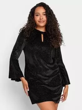 image of M&Co Velour Shimmer Bell Sleeve Dress, Black, Size 12, Women