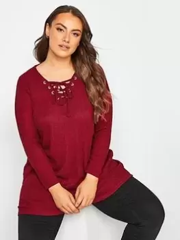 Image of Yours Lace Up Detail Top, Red, Size 16, Women