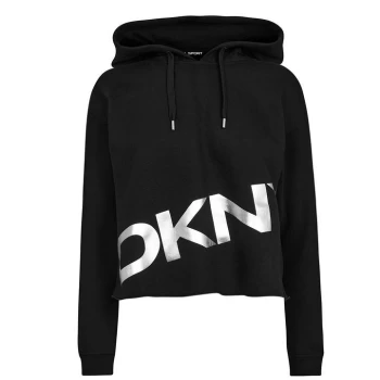 image of DKNY Cropped Logo Hoody - Blk/Silv x4f