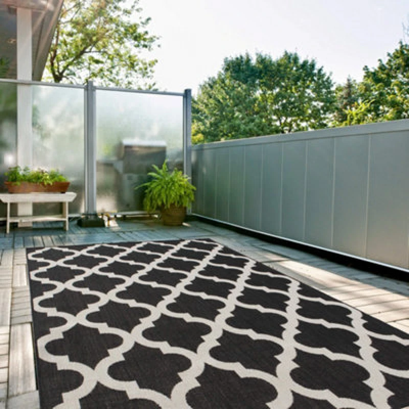Image of The Rugs Ecology Collection Outdoor Patio Garden Rug Black Trellis Design Weatherproof Jet Washable 400Bl