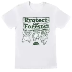 Image of Star Wars Womens/Ladies Protect Our Forests Ewok Boyfriend T-Shirt (3XL) (White/Green)