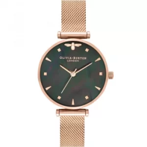 Image of Queen Bee Black Mother-Of-Pearl Rose Gold Mesh Watch