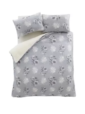 image of Catherine Lansfield Cosy Painterly Floral Duvet Cover and Pillowcase Set Grey