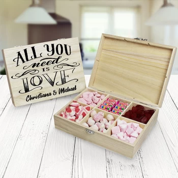 image of All You Need Is Love Wooden Sweet Box - 6 Compartment