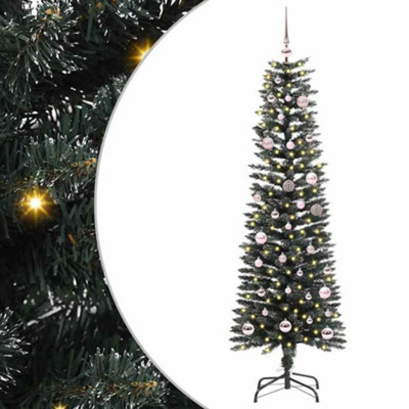 Image of vidaXL Artificial Christmas Tree with 150 LEDs, Pink Balls Green 43 x 43 x 150 cm, Green 3395930