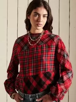 Image of Superdry Mixed Check Blouse - Red, Red Check, Size 12, Women
