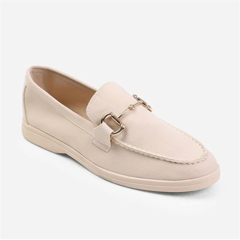 Image of Wheres That From Italy Slip On Loafer With Metal Detailing In Beige Beigesuede female 8