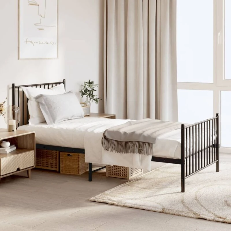 Image of VIDAXL Metal Bed Frame without Mattress with Footboard Black 90x190cm Vidaxl 8720845721169