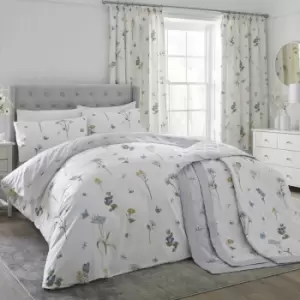 image of Dreams & Drapes Emelia Floral Print Easy Care Reversible Duvet Cover Set, Blue, King