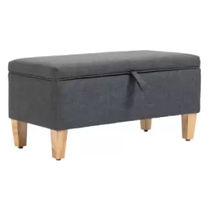 image of Homcom Linen Storage Ottoman Box Footstool With Rubberwood Legs