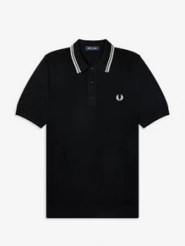 image of Fred Perry Twin Tipped Knitted Polo Shirt - Black, Size 2XL, Men