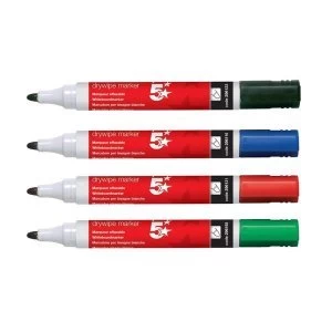 image of 5 Star Office Drywipe Marker XyleneToluene free Bullet Tip 2mm Line Assorted Colours Pack of 12