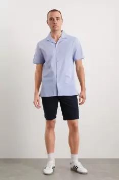 Image of Womens Navy Pleat Front Fine Twill Shorts