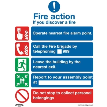 image of SS20V10 Safe Conditions Safety Sign - Fire Action Without Lift - Self-Adhesive Vinyl - Pack of 10 - Sealey