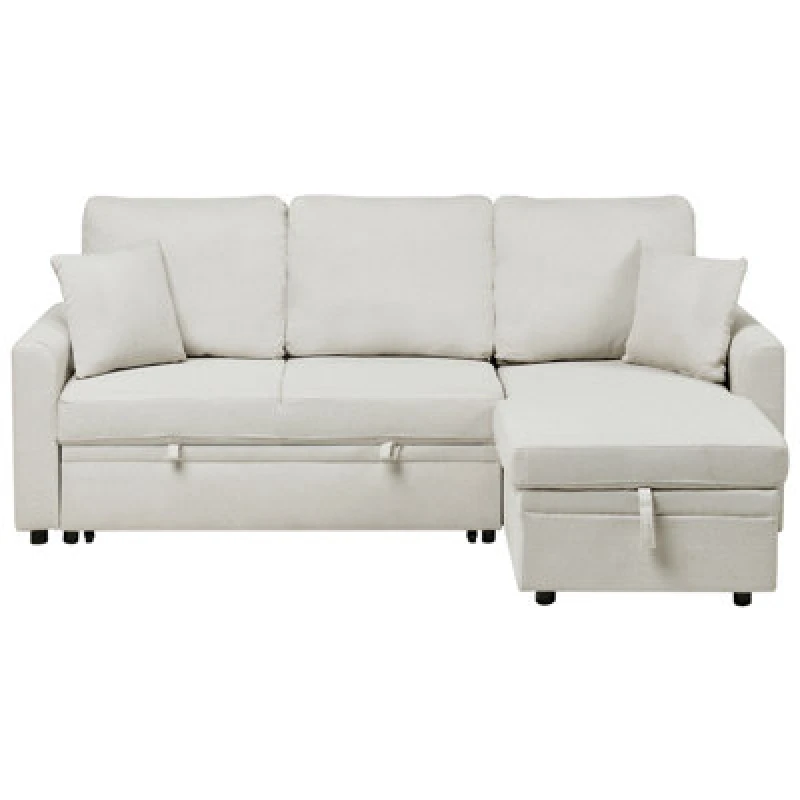 Image of Beliani Corner Sofa Bed 3 Seater Nassjo Faux Linen Light Beige Left Hand