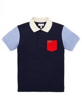 Lacoste Boys Short Sleeve Colourblock Polo Shirt - Navy, Size 2 Years