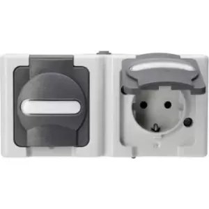 image of Kopp 131256002 2x Wet room switch product range Complete PG socket (+ lid) BlueElectric Grey