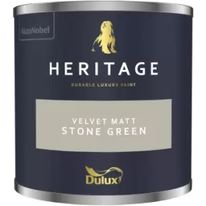Image of Dulux Heritage Velvet Matt Stone Green Matt Emulsion Paint 125ml