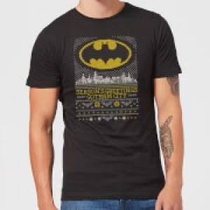 Image of DC Seasons Greetings From Gotham Mens Christmas T-Shirt - Black