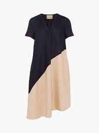 Image of Phase Eight Navy and Stone Doty Linen Dress - 8
