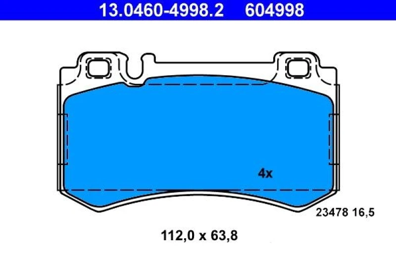 Image of ATE 13.0460-4998.2 Brake pad set excl. wear warning contact Brake Pad Set,disc brake (402)
