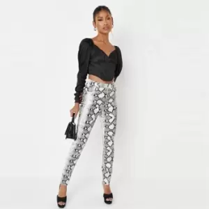 image of Missguided Faux Leather Slim Leg Trousers - Grey