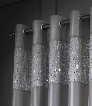 Image of Catherine Lansfield Glitzy Eyelet Curtains 168x137cm - Grey
