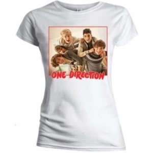 Image of One Direction Band Red Border Skinny White TS: Large